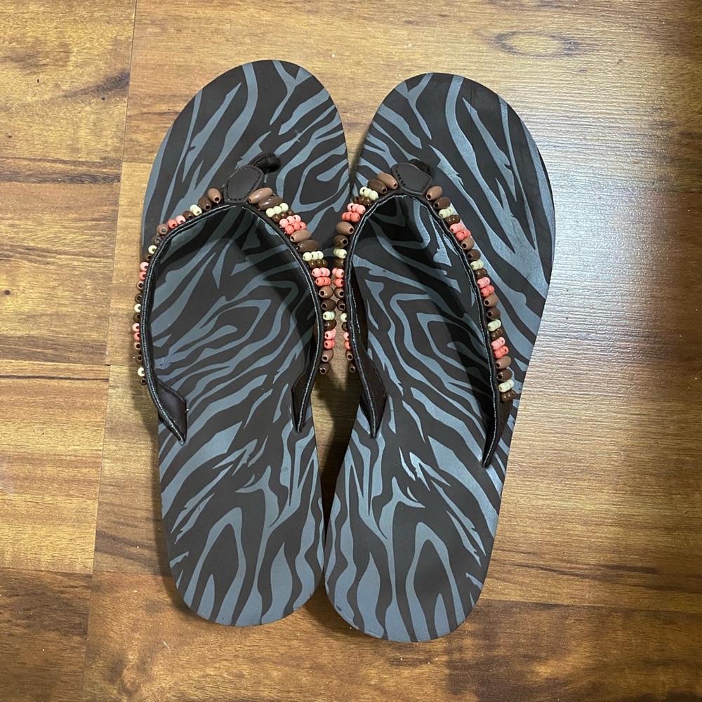 zebra print beaded platform sandles